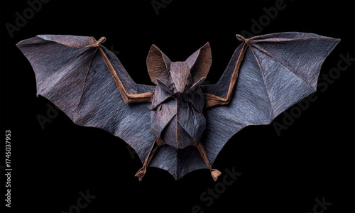 Intricate origami bat sculpture with detailed wings and body structure