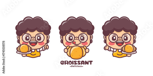 cartoon mascot vector illustration with croissant