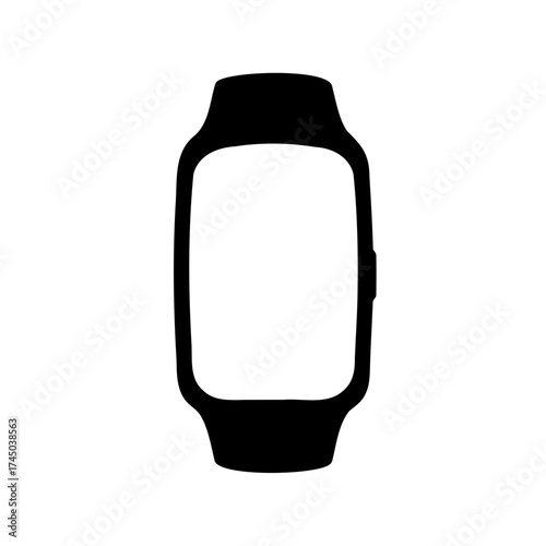 Minimalist black smart watch silhouette on a white isolated background