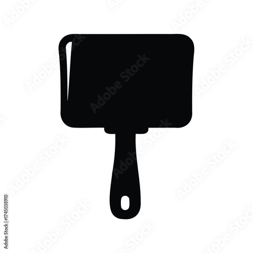 Bold silhouette of a short handled paint brush on a white backdrop