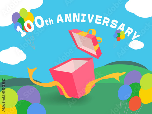 ポップな風船とギフトボックスのイラスト | アニバーサリー・お祝いの背景素材