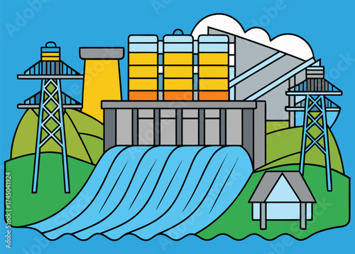 Hydroelectric power plant water flow energy generation turbines