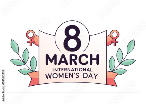 International womens day celebration banner with floral accents march