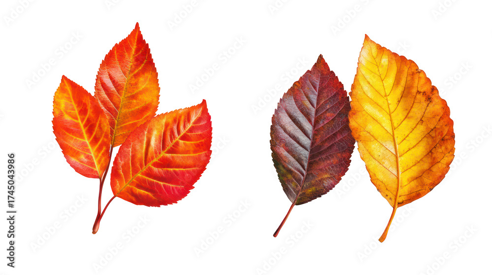 Obraz premium Autumn leaves in vibrant fall colors isolated on transparent background