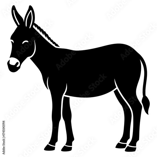 Donkey Silhouette Side Profile, and Donkey Vector Icon Black Silhouette Illustration of standing White Background.