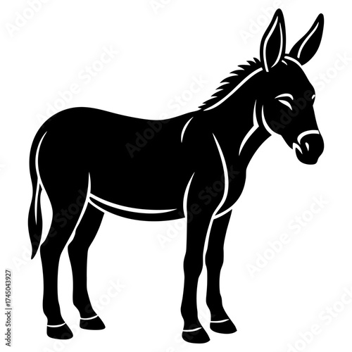 Donkey Silhouette Side Profile, and Donkey Vector Icon Black Silhouette Illustration of standing White Background.