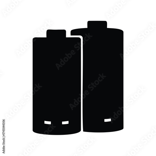 Two Batteries Stacked Showing Differing Sizes and Capacity in Black Silhouette