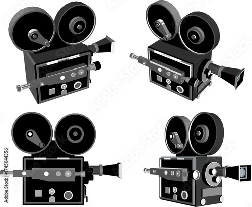3D Rendering of Vintage Movie Camera with Dual Film Reels and Classic Lens Old Retro Cinema Equipment Isolated on White Background