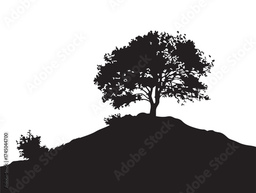 Majestic Tree On Hilltop Outline 2D Vector Line Artwork