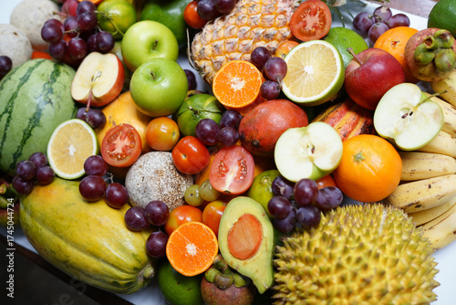Fresh exotic fruits background for diet and nutrition.
