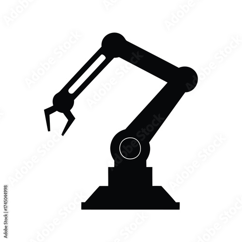 Black Industrial Robot Arm Symbol for Automation and Technology Concept Design