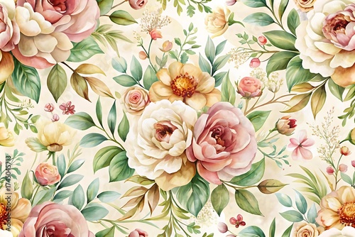 Floral pattern with pink and yellow flowers