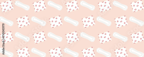Women’s period and menstruation seamless pattern with illustrations of pads in a pink palette. Gynecology and women’s health concept for banners, posters, and marketing materials