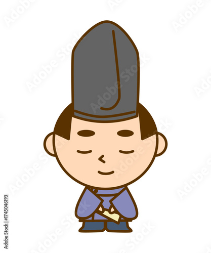 お辞儀をする平安時代の貴族の男性イラスト　かわいい和風キャラクター素材