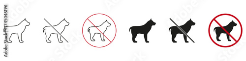 Dog Prohibition And Allowance Icon Set. Pet Restriction And Permission Symbols Collection. Includes Dog Silhouette With Prohibition Signs And Allowed Indicators. Isolated Vector Illustration
