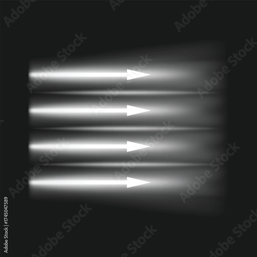 Air flow, white arrows showing wind direction of air movement, vector straight normal stream from an air conditioner