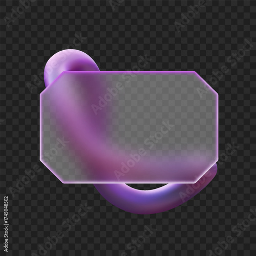 A rectangular glass frame with a curved volumetric shape, purple, morphic style.