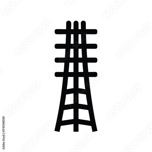 Black Oil Derrick Tower Abstract Icon Against White Background Minimalist Illustration