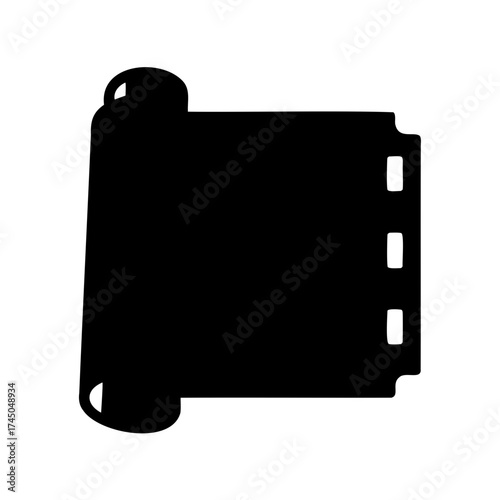 Black and white image showing a film roll silhouette isolated on white