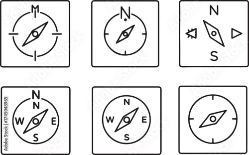 Compass and Direction Icons – Navigation and Guidance Line Art