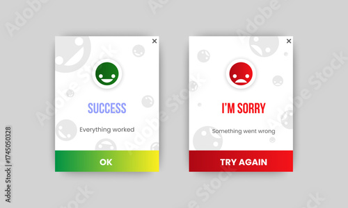 succcess and error pop up banner with flat design isolated on the background. Professional web design, full set of elements. User-friendly design materials. vector