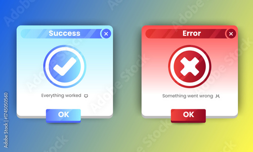 succcess and error pop up banner with flat design isolated on the background. Professional web design, full set of elements. User-friendly design materials. vector