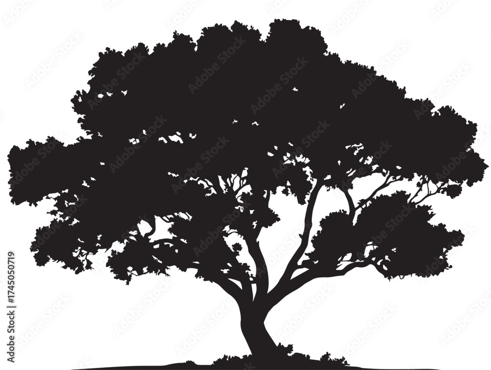 Obraz premium Peaceful Tree And Deer Composition 2D Vector Line Art Graphic