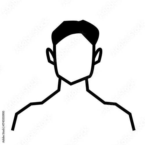Minimalist line icon of a man with short hair and a sharp hairstyle in black silhouette style, representing a male avatar or profile picture.