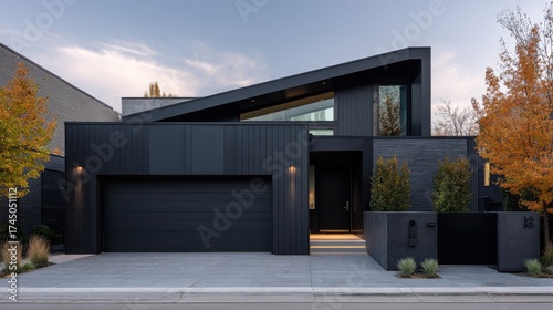 Wallpaper Mural Modern house exterior with dark facade and garage in a suburban setting. Torontodigital.ca