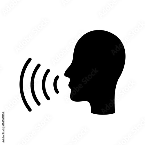 Silhouette of a head speaking with sound waves emanating from the mouth