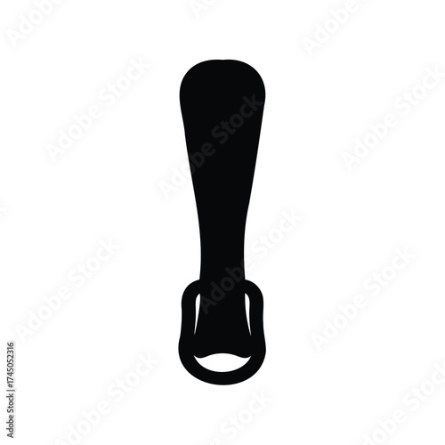 Black silhouette of a shoehorn with a handle on a white background