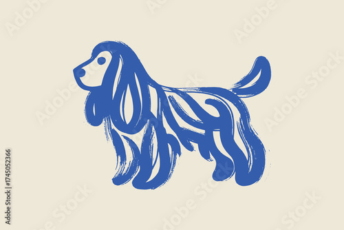 Cocker spaniel dog silhouette in brush stroke style vector illustration