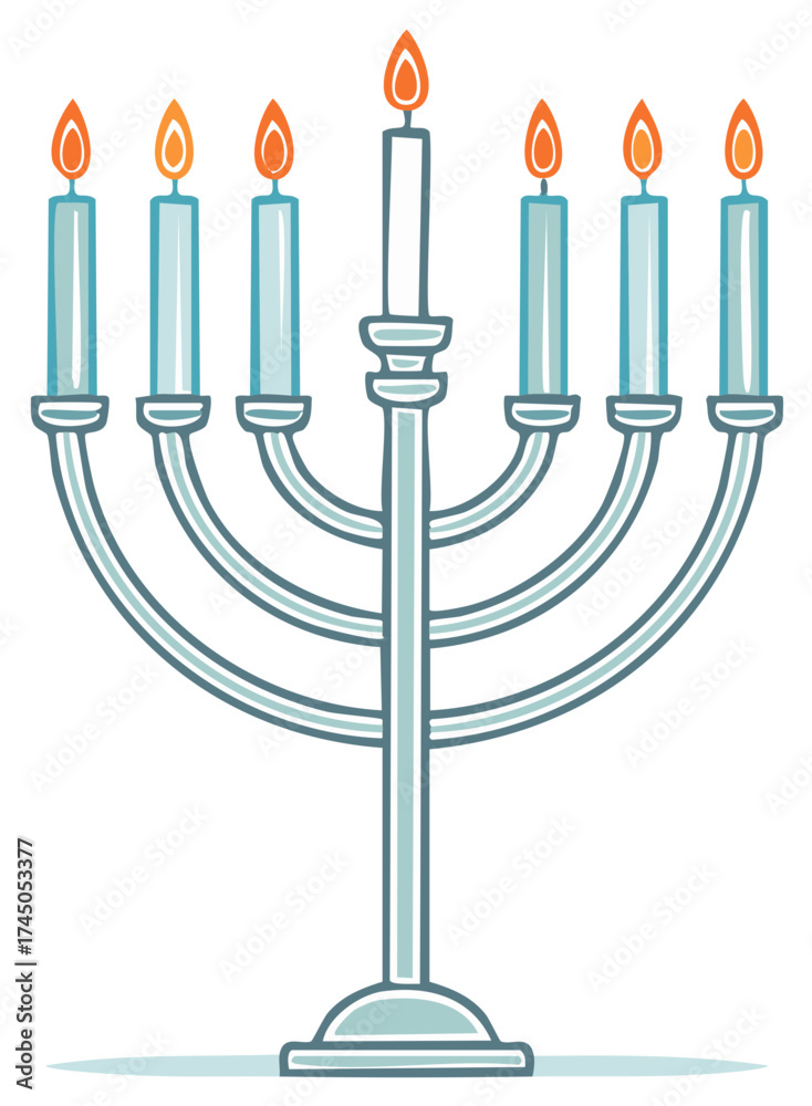 Fototapeta premium Menorah illustration with lit candles for celebrations