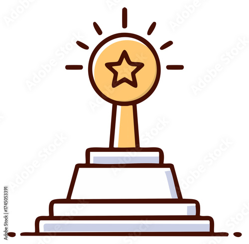 Golden Trophy with Star on Pedestal and Light Rays Celebrating Victory and Achievement