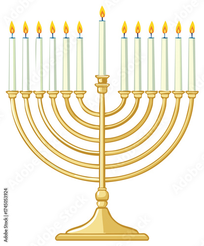 Hanukkah Menorah Illustration with Burning Candles Festive Holiday Celebration
