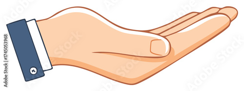 Human Open Hand Gesture Offers or Begs with a Suit Sleeve and Button, Vector Illustration