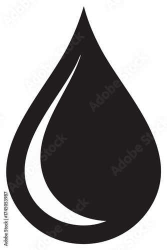 Bold graphic black droplet icon. Depicts simplicity, essential fluid, and abstract symbol for various applications.