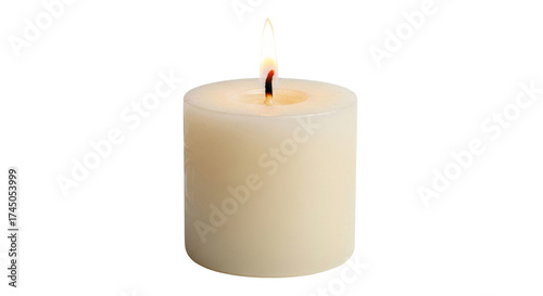 Isolated burning candle provides cozy atmosphere, gentle glow, soft light, warmth at night