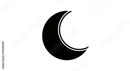 Minimalist Black Crescent Moon Icon on White Background.