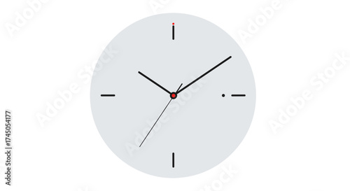 Minimalist Clock Face with Black Hands on White Background.