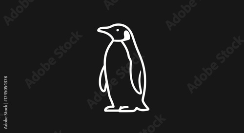Minimalist White Outline of a Penguin on a Solid Black Background.