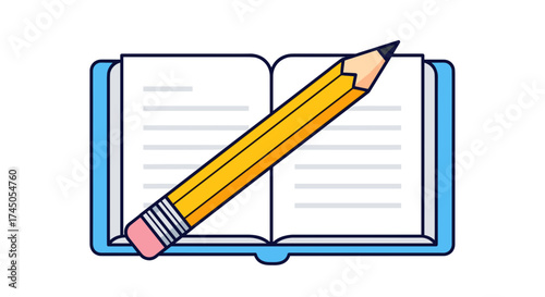 Pencil on Open Book Illustration for Writing and Education.