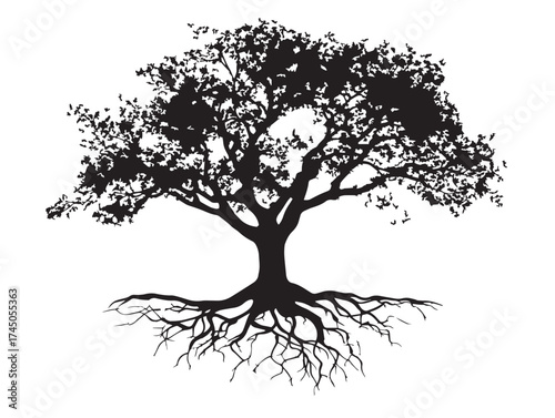 Artistic Tree With Entwined Roots 2D Vector Line Art Composition