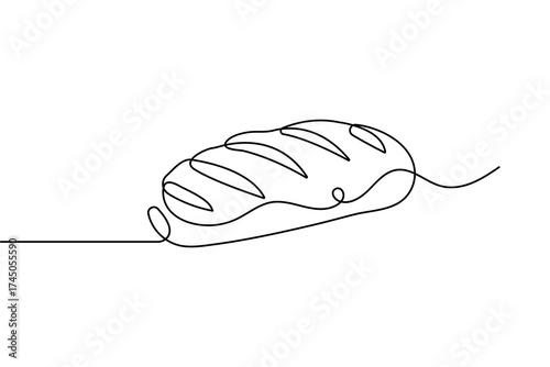 Bread loaf single continuous one line art minimalist outline isolated vector with white background
