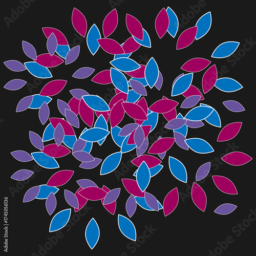 Flower petals falling down.  Flying petal on black background. Love