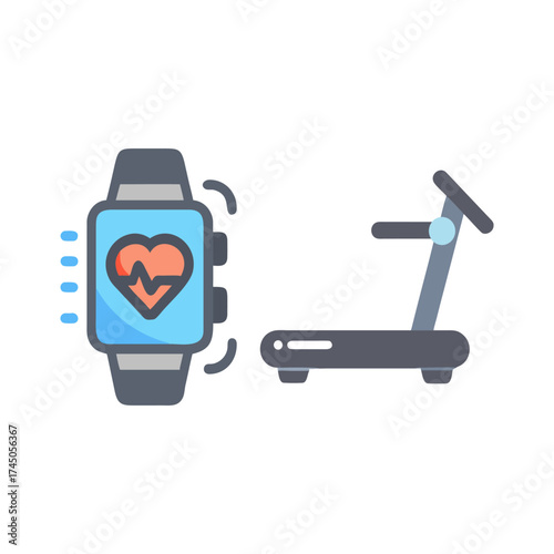 Smartwatch with heart rate monitor and treadmill icon for fitness tracking