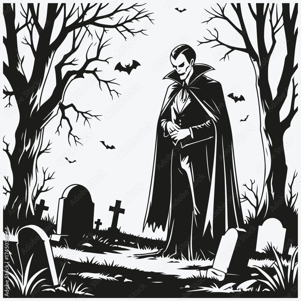 Fototapeta premium vampire on a graveyard sketch illustration vector