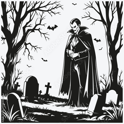 vampire on a graveyard sketch illustration vector