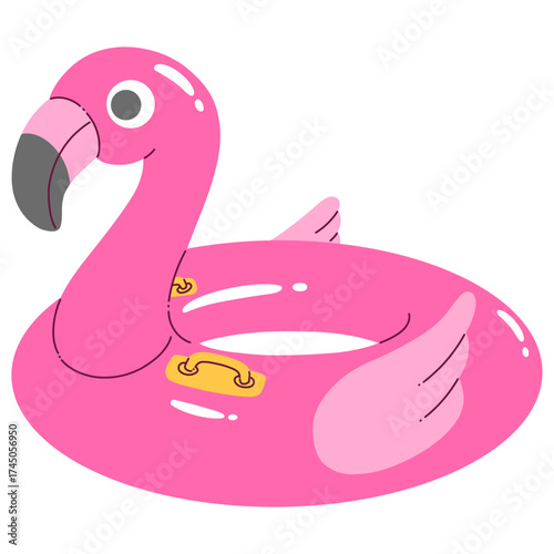 Pink flamingo pool float used in pool and beach to swim in summer days