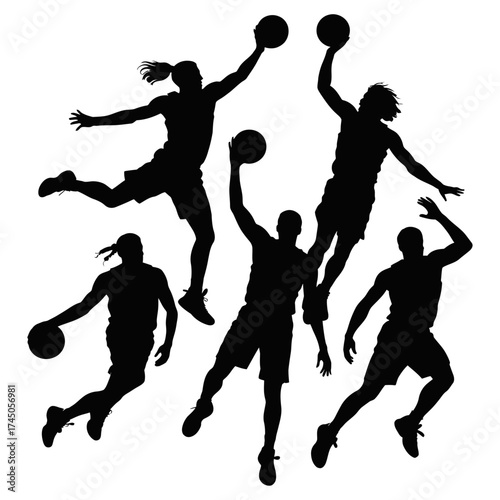 Basketball Players Silhouette Set: Jumping, Dunking, and Action Vector Graphics, basketball players vector